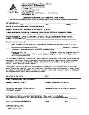 Printable Calpers Self Recipricial  Form