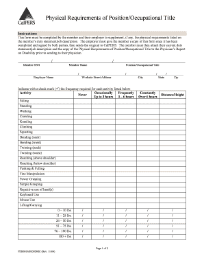 Calpers Physical Requirements of Position  Form