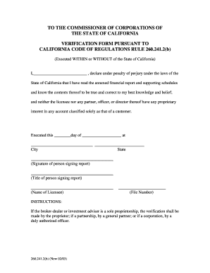 Verification Form 260 241 2b State of California Corp Ca