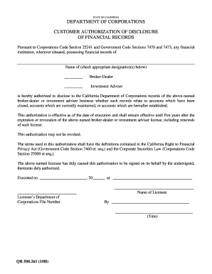 Form QR 500 261 Department of Corporations State of California