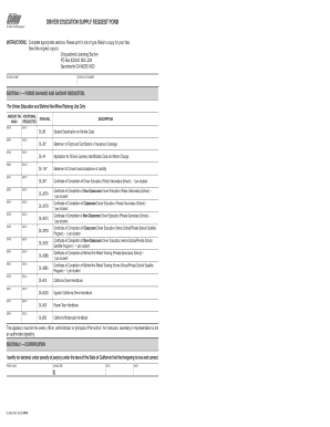 Driver Education Supply Request Form Dl 396a