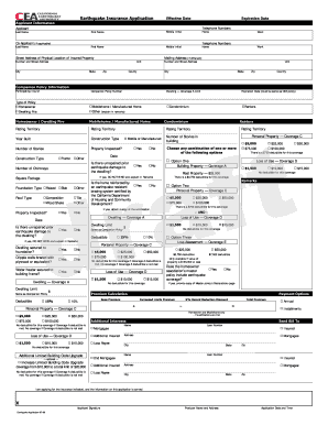 Cea Earthquake Insurance Application Fillable Form