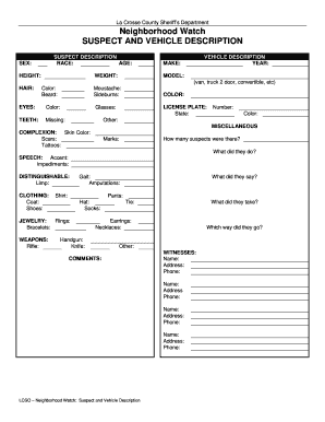 Suspect Description Form