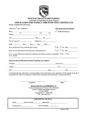 California Weekly Fire Pump Certification Renewal  Form