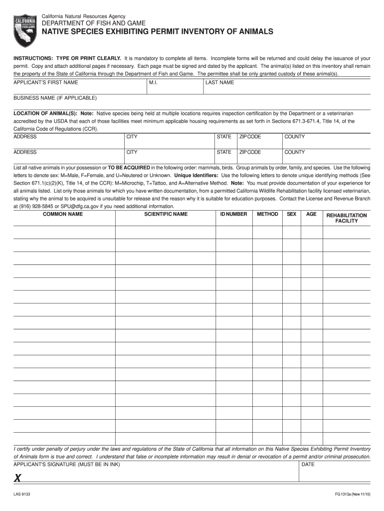  FG1313a  California Fish and Game Commission  State of California  Fgc Ca 2010-2024