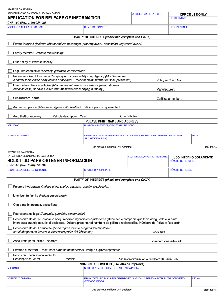  Chp 190 Form 1990-2024