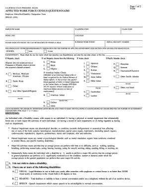 Affected Work Force Census Questionnaire State of California Jobs Spb Ca  Form