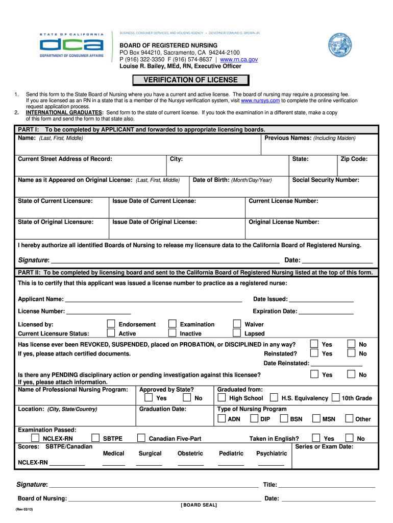 California Board of Nursing  Form