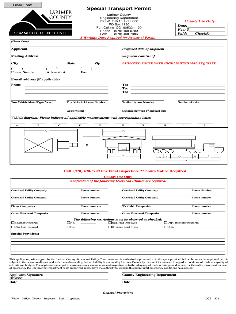 Special Transport Permit Larimer County Co Larimer Co 2009-2024