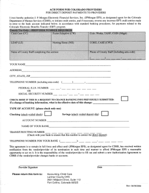 Ach Forms for Colorado Providers