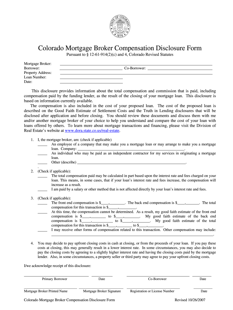 Get and Sign Broker Compensation Disclosure 2007-2022 Form