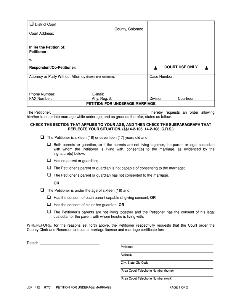 Colorado Petition Underage Marriage Form