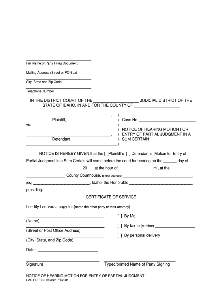 Ada County Blank Motion Form