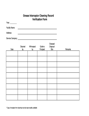 Verification Form for Cleaning