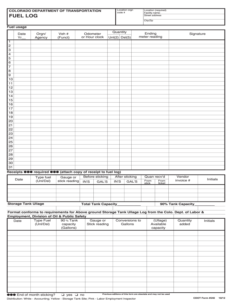 Fuel Log Sheet PDF 2012