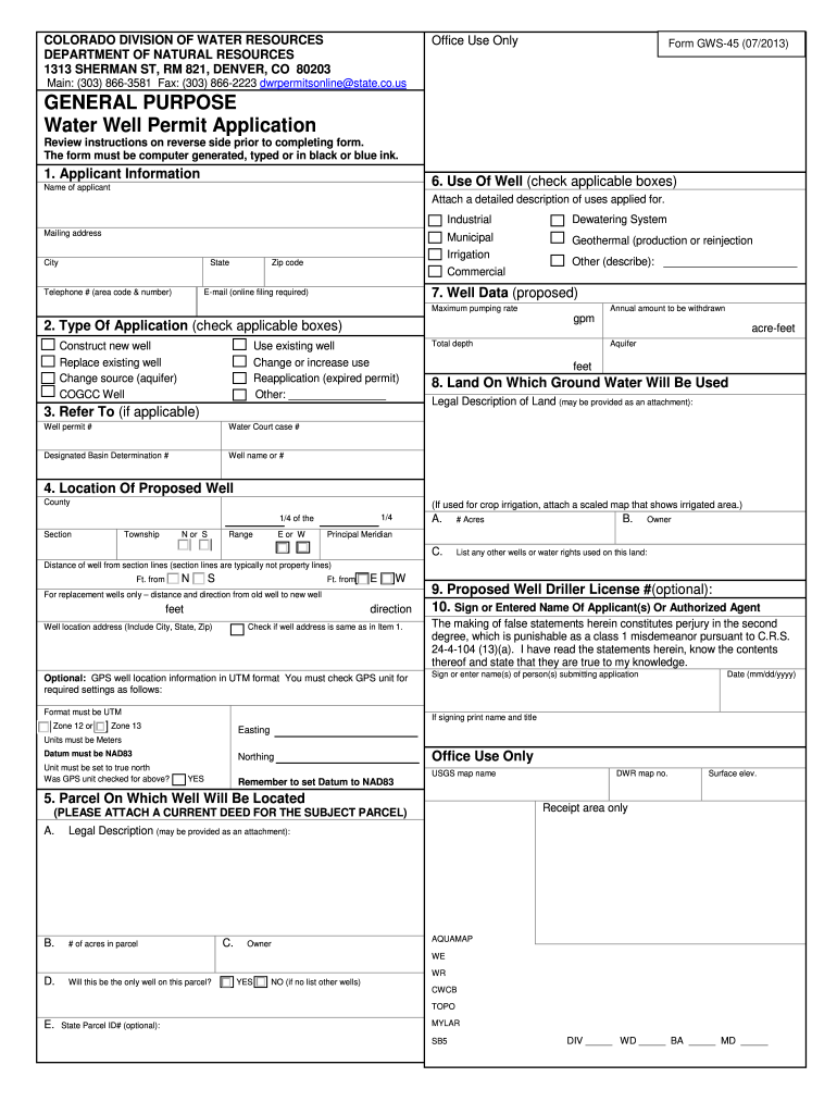  Colorado Water Well Permit Application Form 2013-2024