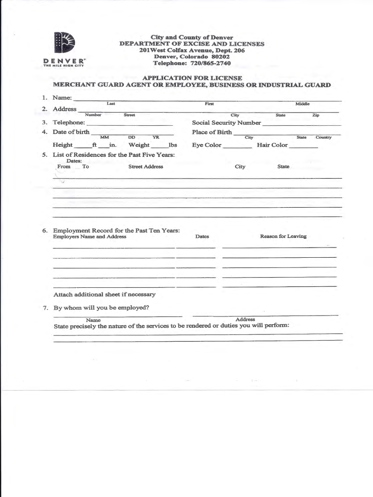  Denver Merchant Guard License Application 2008-2024