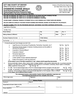 CHANGENO CHANGE Affidavit City and County of Denver Denvergov  Form