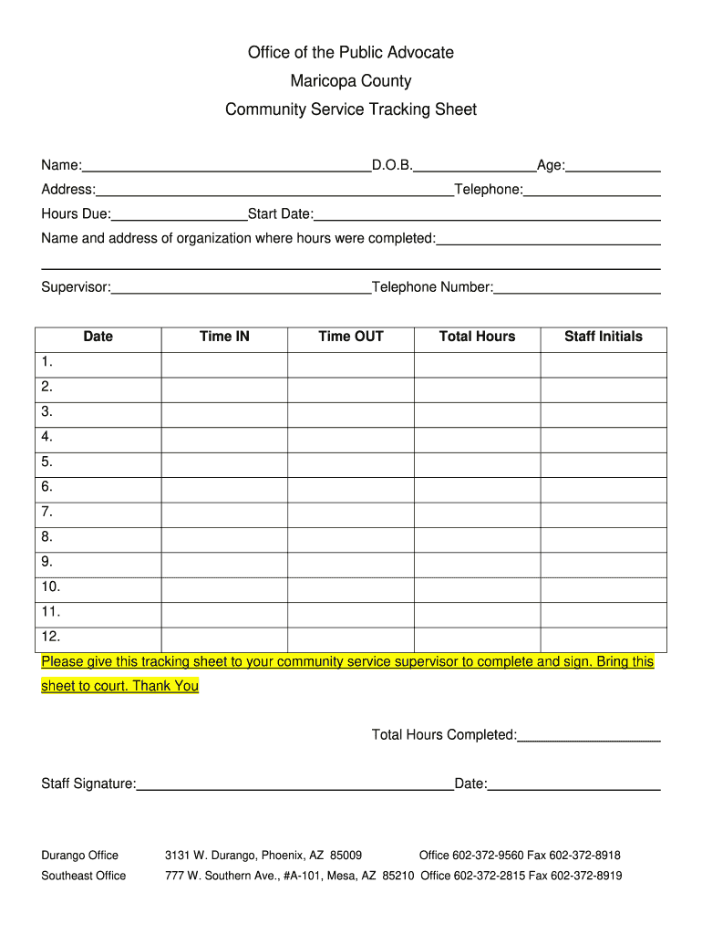 Printable Community Service Forms for Court Fill Out and Sign