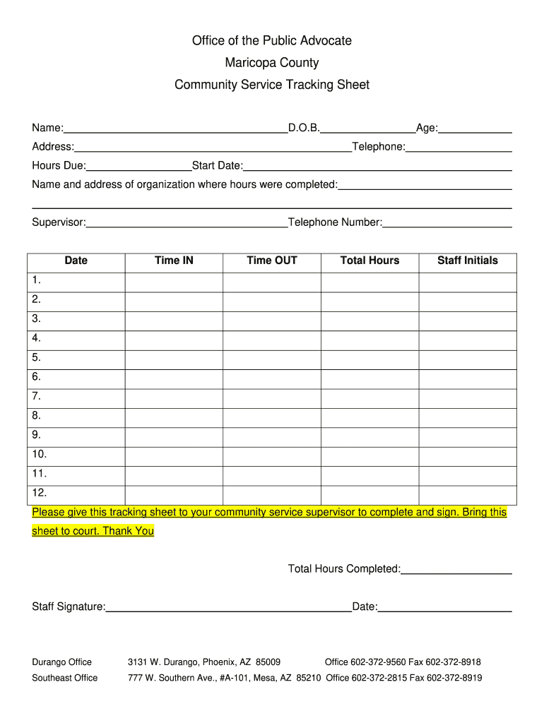 Community Service Sheet  Form