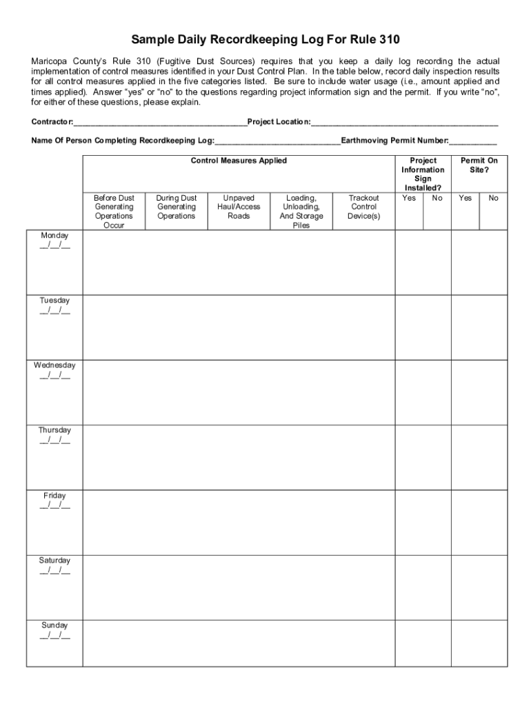 Rule 310 Dust Control Log  Form