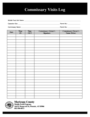 Commissary Visits Log Maricopa County Maricopa  Form