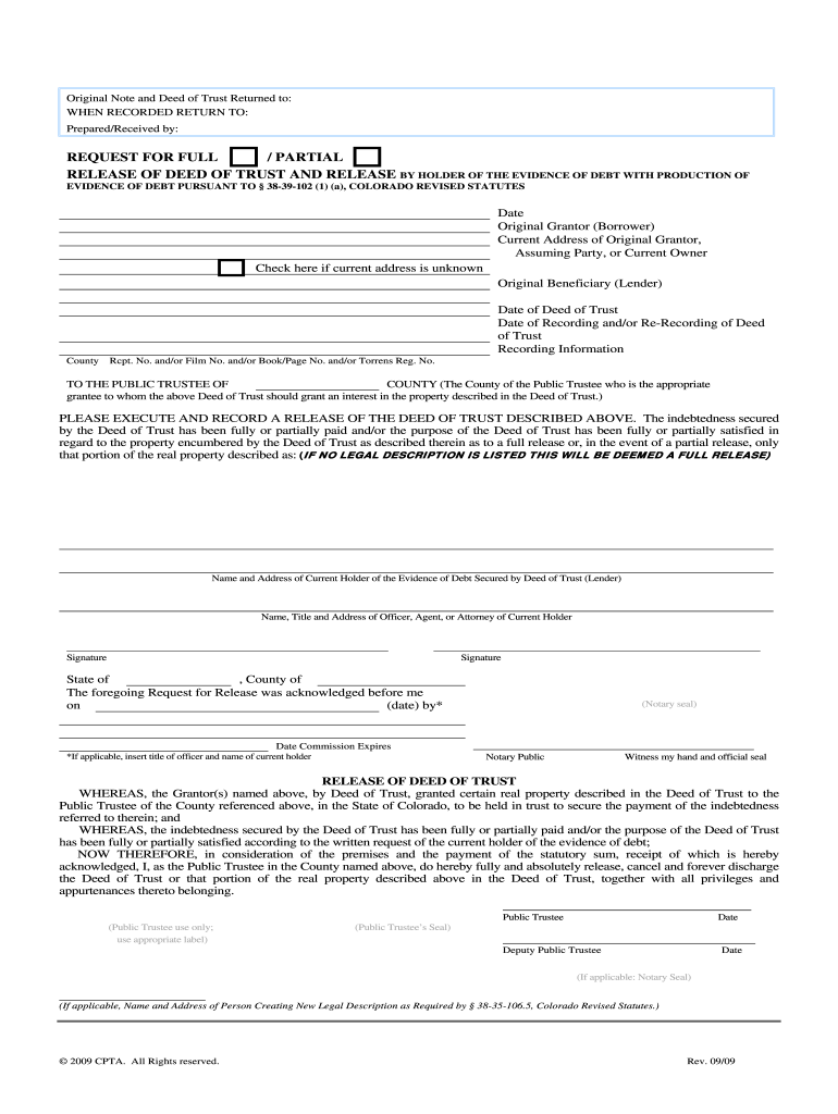 Get and Sign Release of Deed of Trust Form 2009-2022
