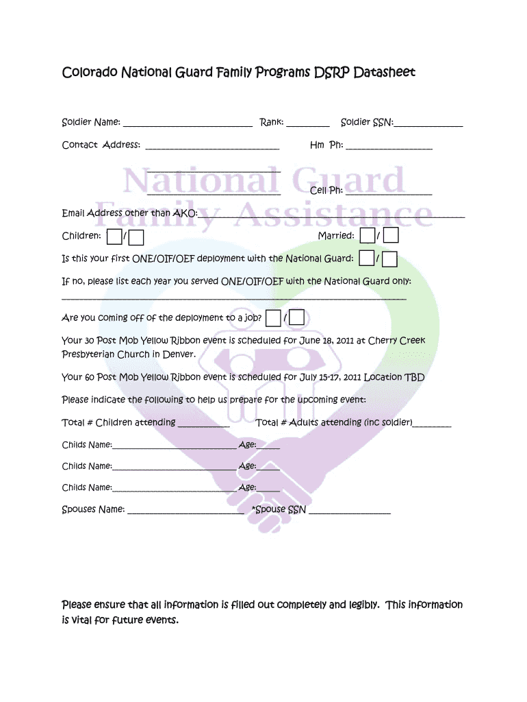 YRRP Profile Datasheet DSRP Fillable  Colorado National Guard    Co Ng  Form