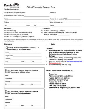 Pueblo Community College Transcripts  Form