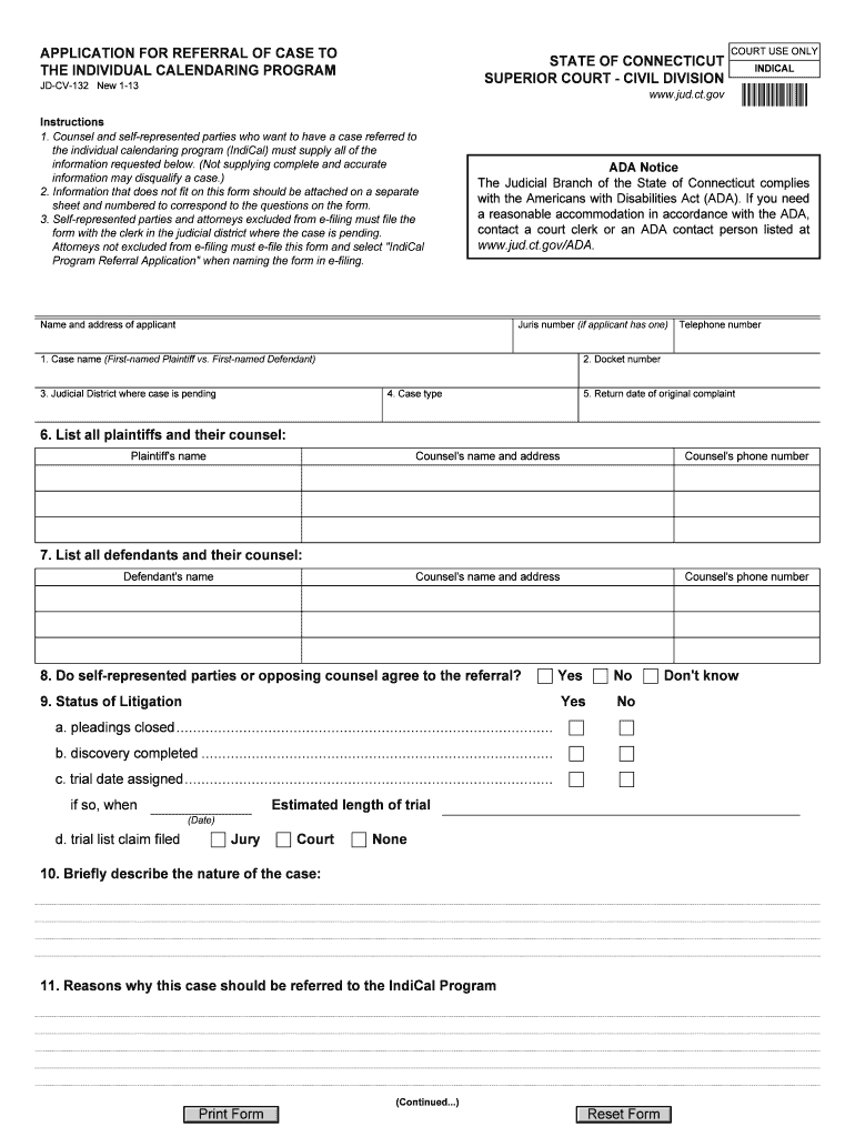 APPLICATION for REFERRAL of CASE to the INDIVIDUAL Jud Ct  Form