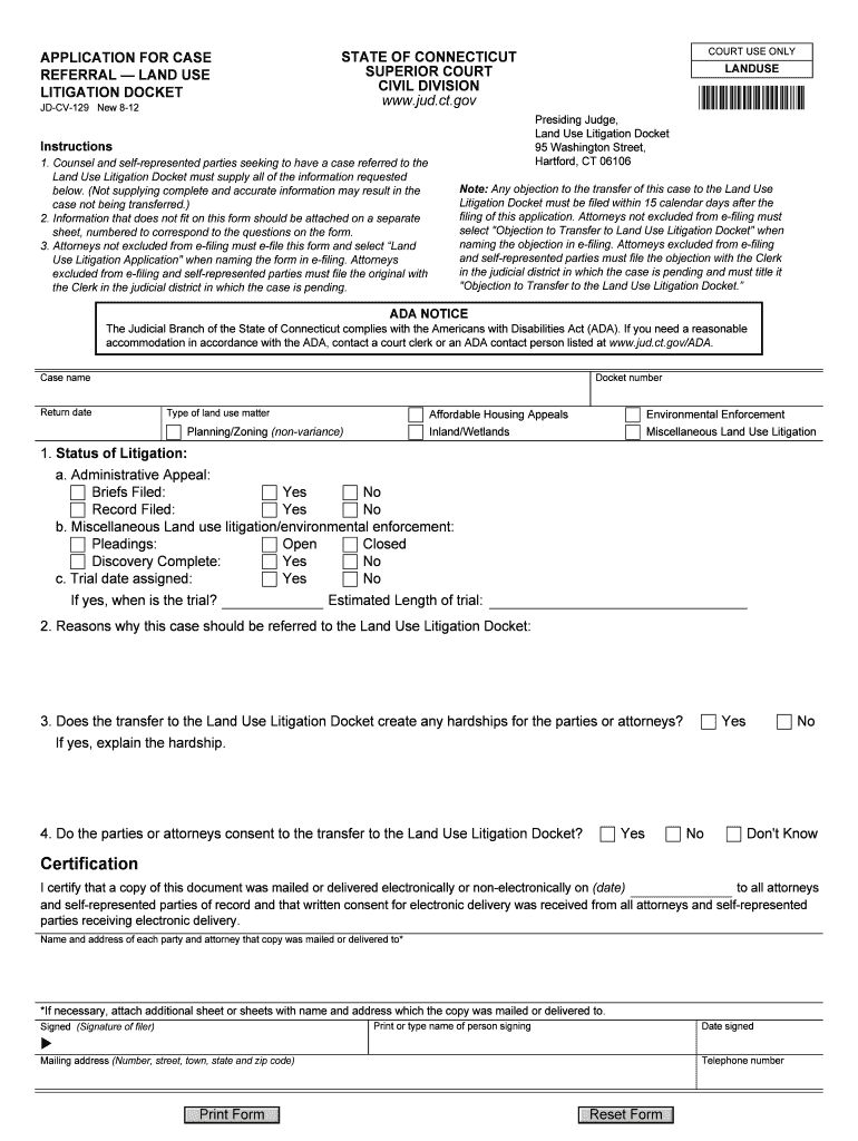  APPLICATION for CASE REFERRAL  LAND USE LITIGATION    Jud Ct 2012