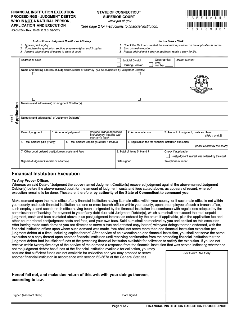 FINANCIAL INSTITUTION EXECUTION PROCEEDINGS JUDGEMENT DEBTOR WHO is NOT a NATURAL PERSON, APPLICATION and EXECUTION Appendix B M  Form