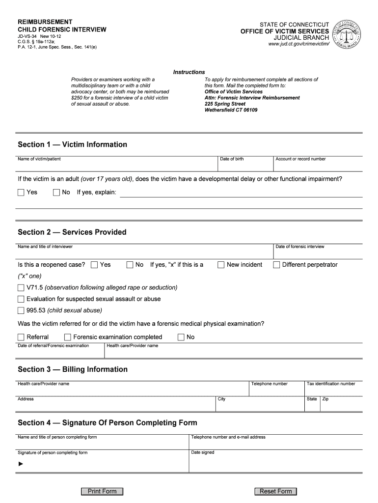 REIMBURSEMENT CHILD FORENSIC INTERVIEW Connecticut Bar Examining Committee Additional Response Page Form 2S