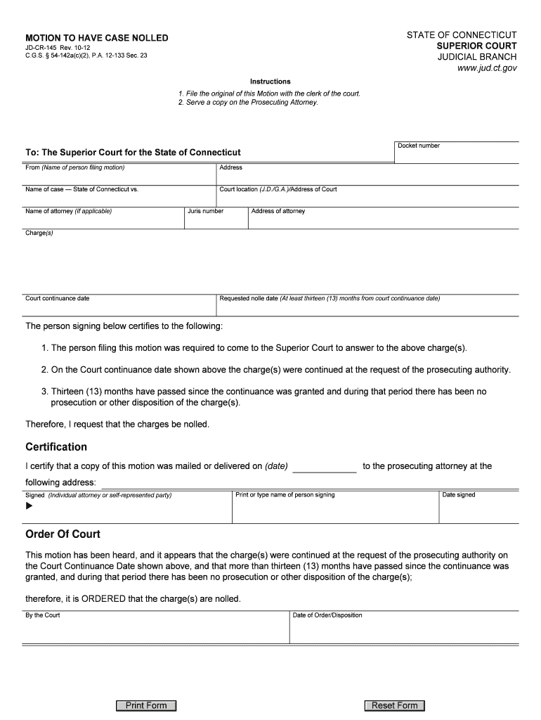 Connecticut Motion Case  Form