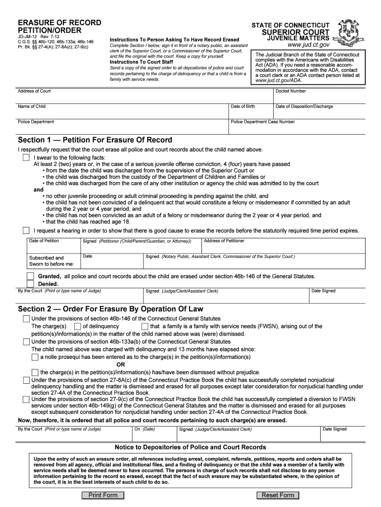  ERASURE of RECORDPETITIONORDER Jud Ct 2012