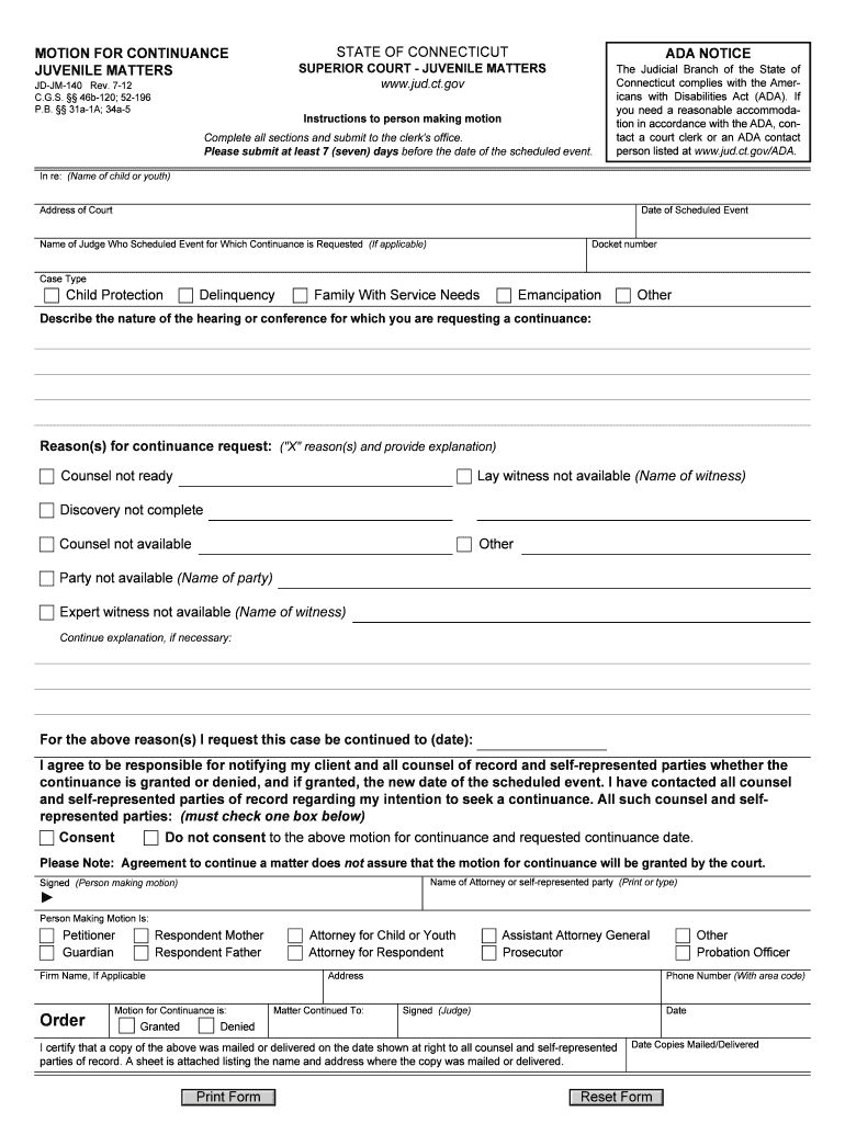 Continuance Jud Ct  Form