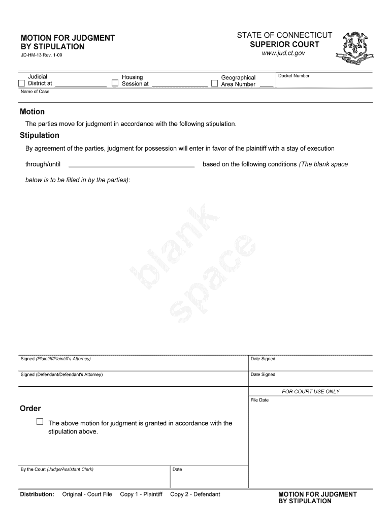  Motion for Judgment by Stipulation Connecticut Judicial Branch Jud Ct 2009