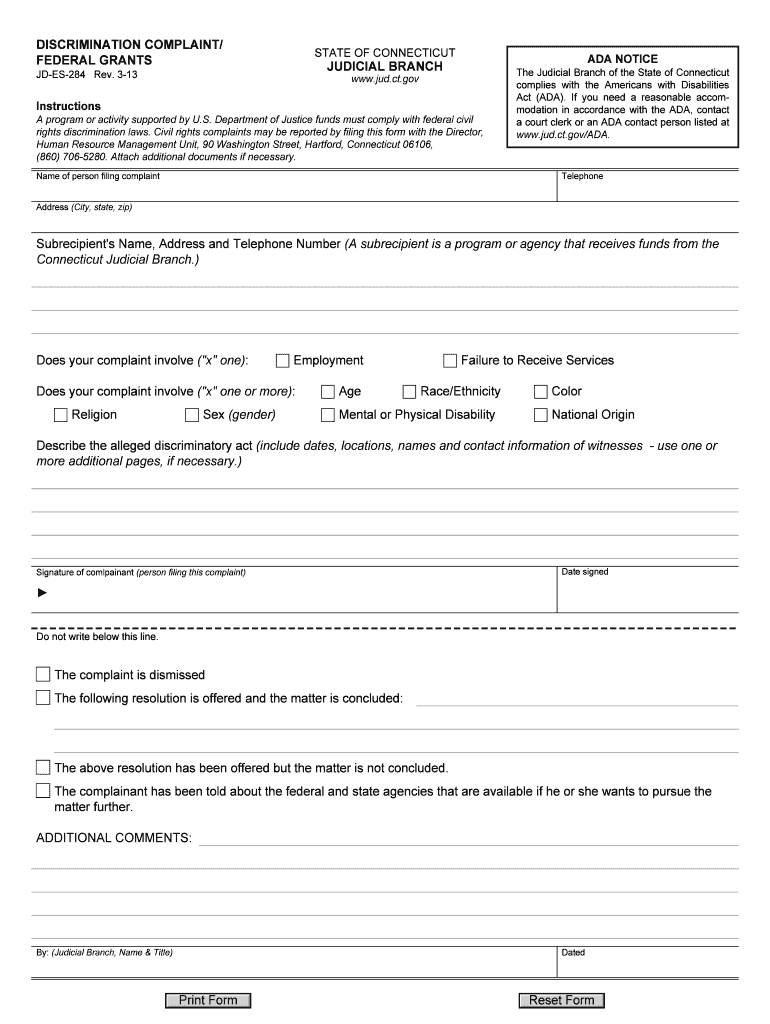  Federal Gender Discrimination Complaint in Connecticut 2013