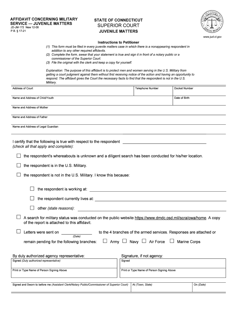 Ct Military Affidavit  Form
