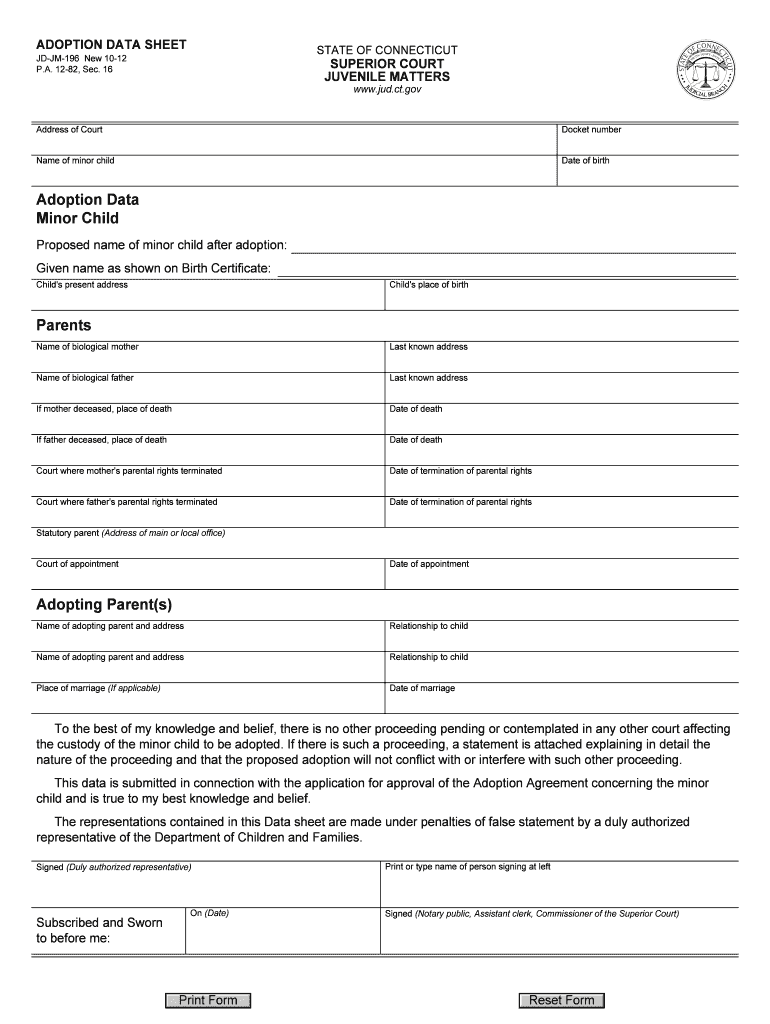 Adoption Data Sheet  Form