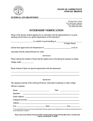 Intern Verification Form Connecticut Judicial Branch Jud Ct