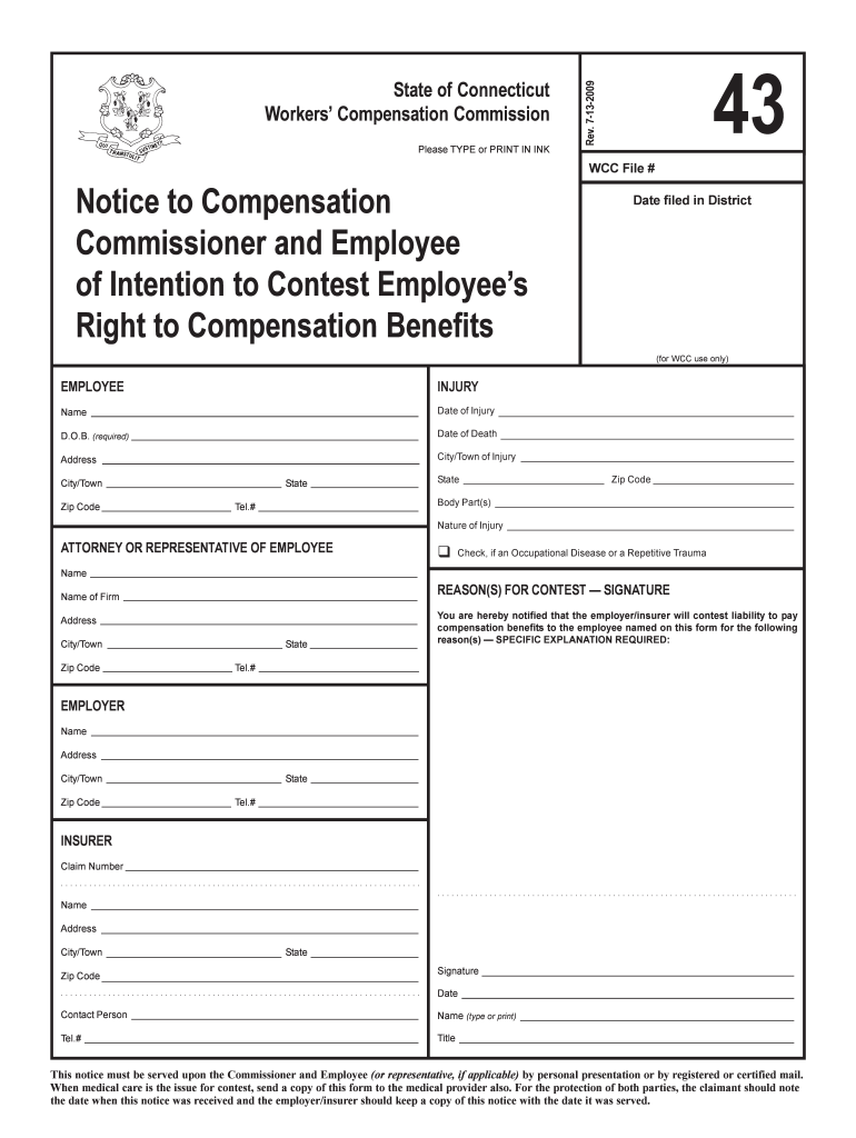  Ct Workers Compensation Form 43 2009