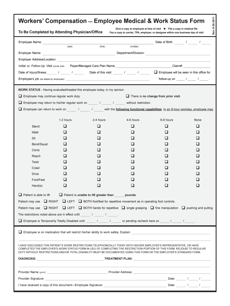 Workers Comp Form with Medical History