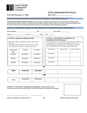 Manchester Community College Immunization Form