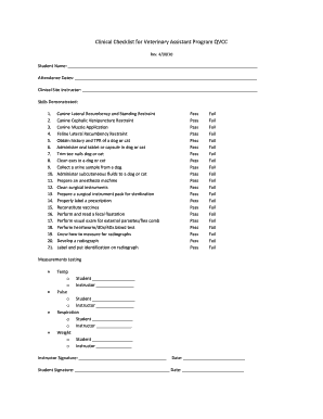 Veterinary Assistant Training Checklist  Form