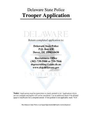 Trooper Application Delaware State Police Dsp Delaware  Form