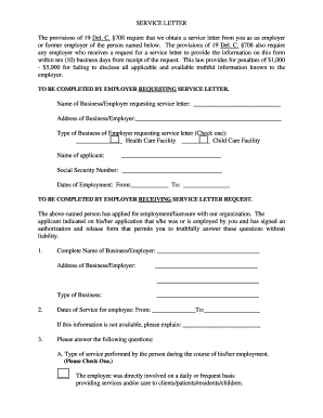 Service Letter Form Delaware Department of Labor