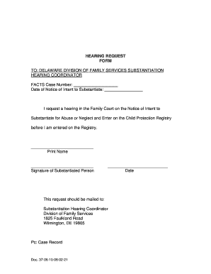 Delaware Substantiation Hearing Coordinator Form