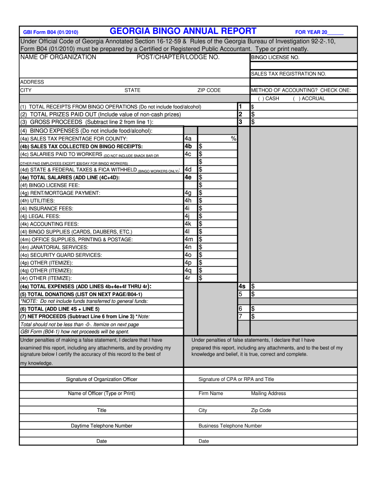  Georgia Bingo Annual Report Form 2012