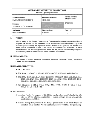 Georgia Department of Corrections Standard Operating Procedures  Form